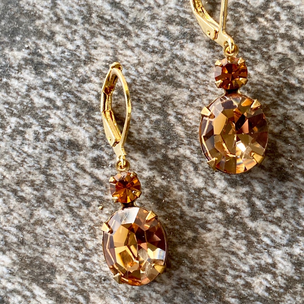 Smoky topaz Swarovski drop earrings - Picture 2 of 4